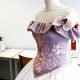 Buste de couture avec robe bustier mauve brodé et crinoline, dans la classe de couture de l'école FPs de Liège